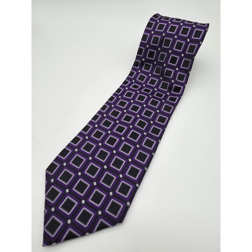 Sean John Fine Tailoring Tie Purple Black Geometric Pattern Necktie 58" x 3.5"